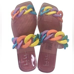 Nicole Miller New York Cherrie Pink Slip-on Sandal Two Band Color Chain Size 7